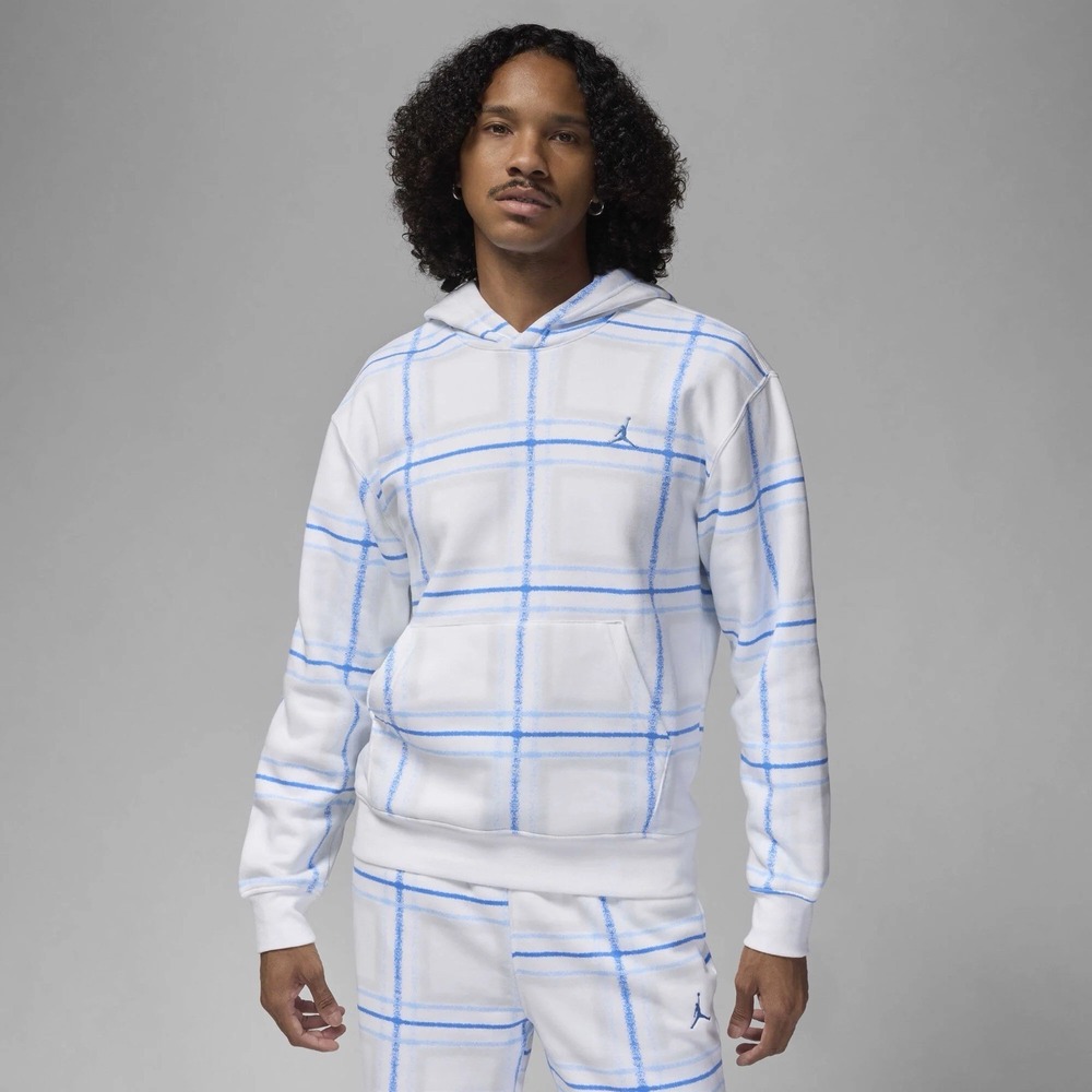 Jordan Men's Essentials Fleece Pullover Hoodie White Blue Large FV7458-100 NWT